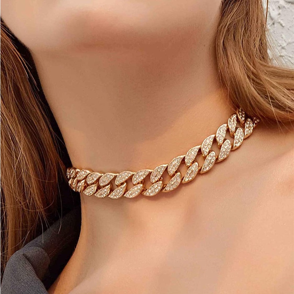 Cuban Link  GOLD Diamond cut Chain Choker Necklace for Women - NEW